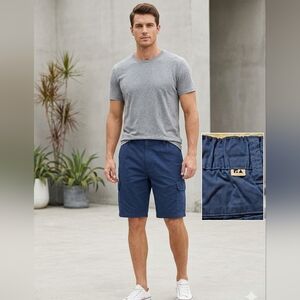 Men's Navy Classic Flat Front Cargo Shorts Comfort Elastic Waist Fit Size XL EUC